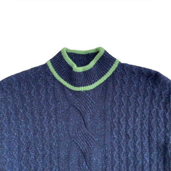 VEDA Paro Wool Navy Cable Knit Sweater,  Green Accents XS - Picture 5 of 9